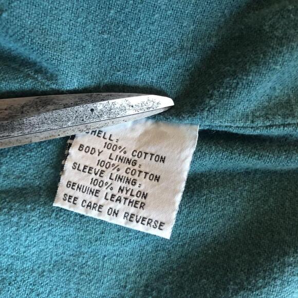 Jl Colebrook VTG 90’s Boxy Denim Blazer 2 Button Leather Detailing Pockets SM - Picture 9 of 12